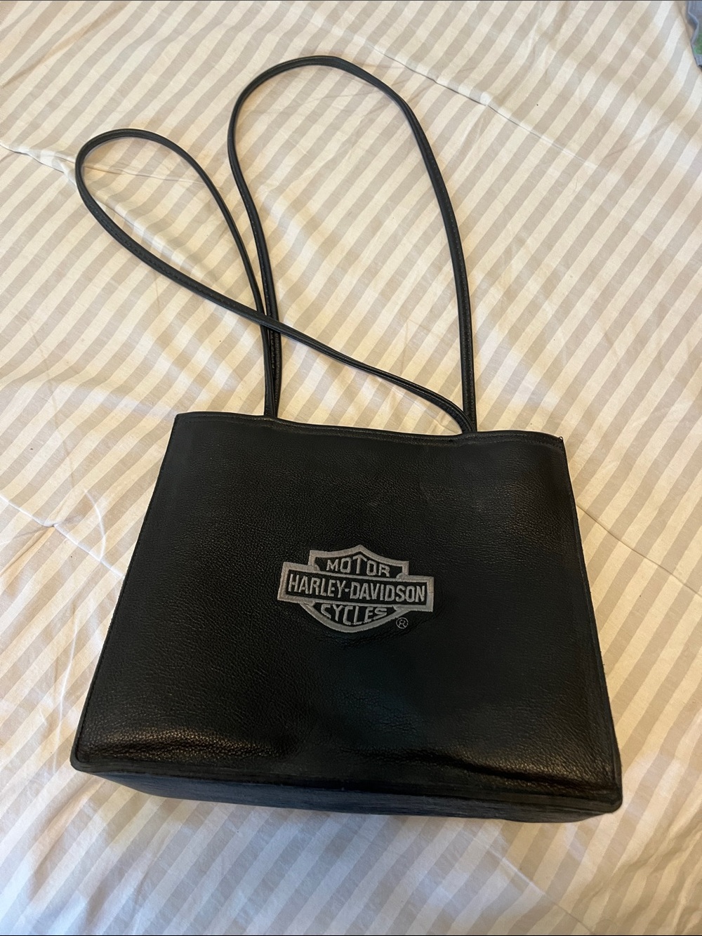 Harley-Davidson Black Leather Tote with Logo Patch
